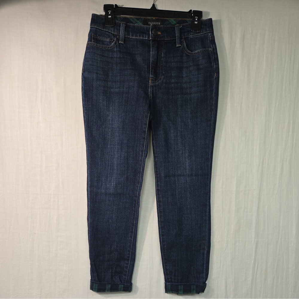 Talbots Women's 2P Straight Leg Jeans Flannel Trim Cuffs Cotton Poly Spandex